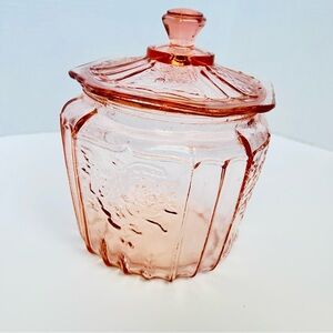 Pink Depression-Style Glass Candy Jar with Lid